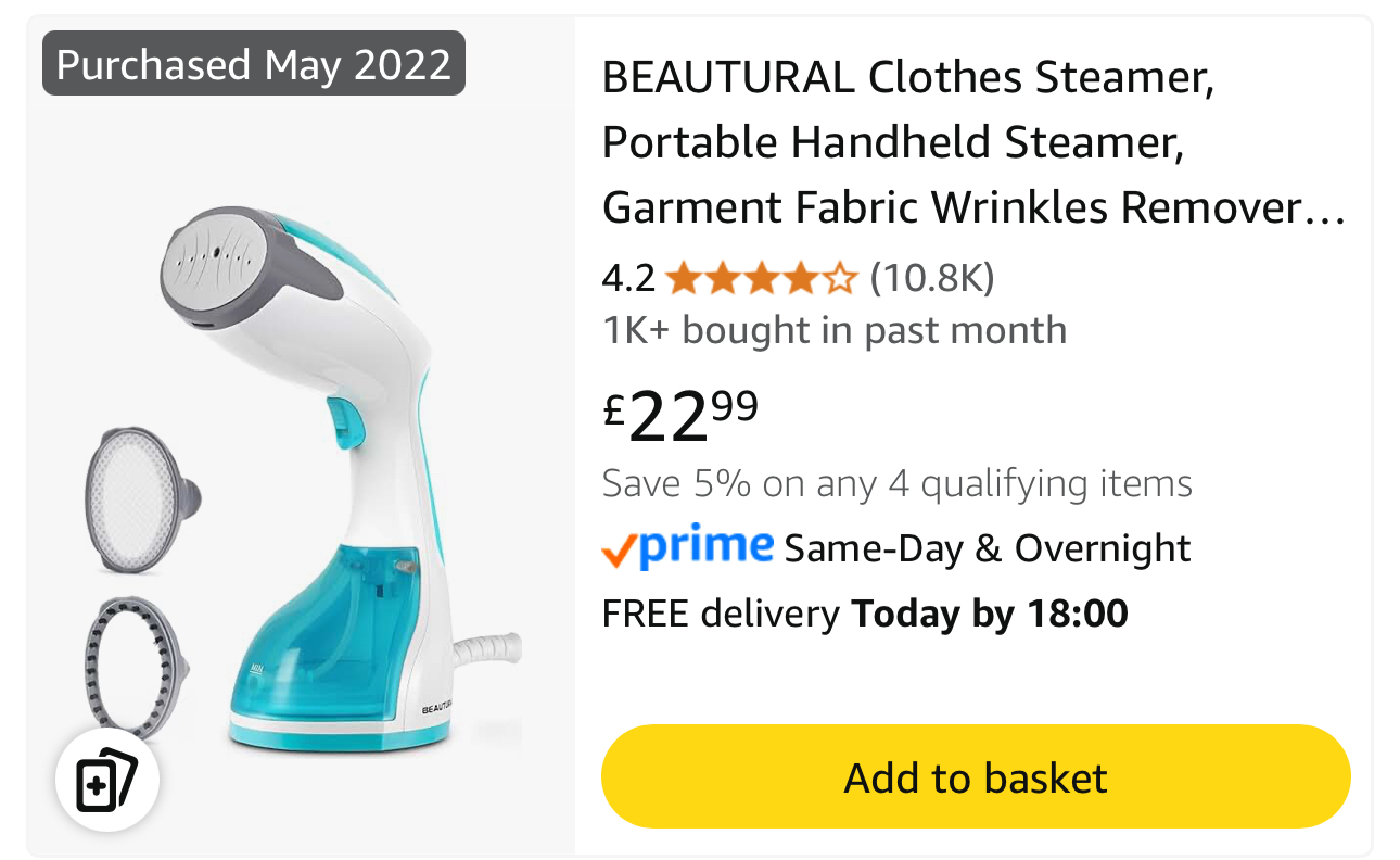 Image of BEAUTURAL Clothes Steamer