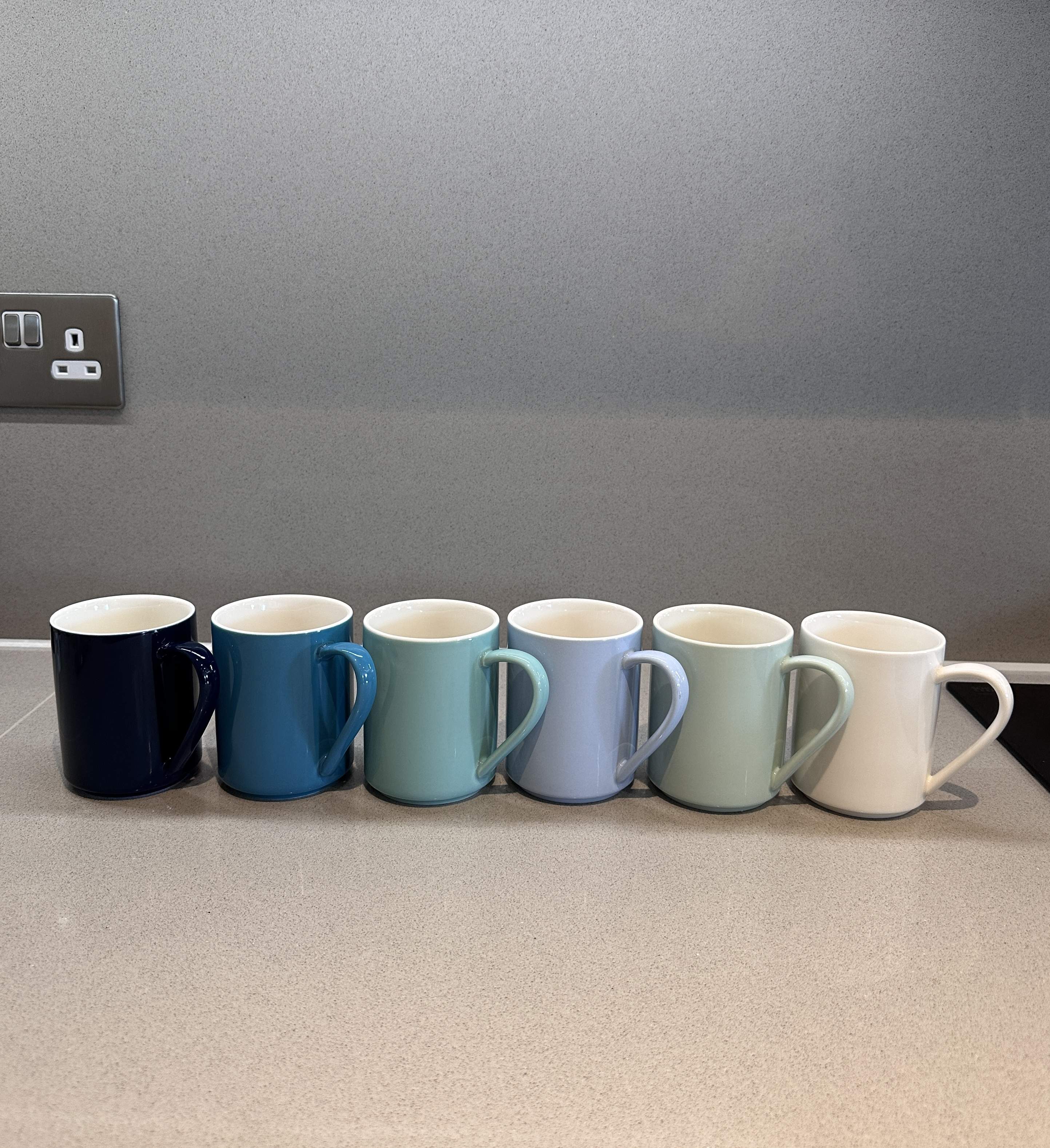 Image of Set of 6 Modern Stoneware Mugs - Cool Tone Colour Palette
